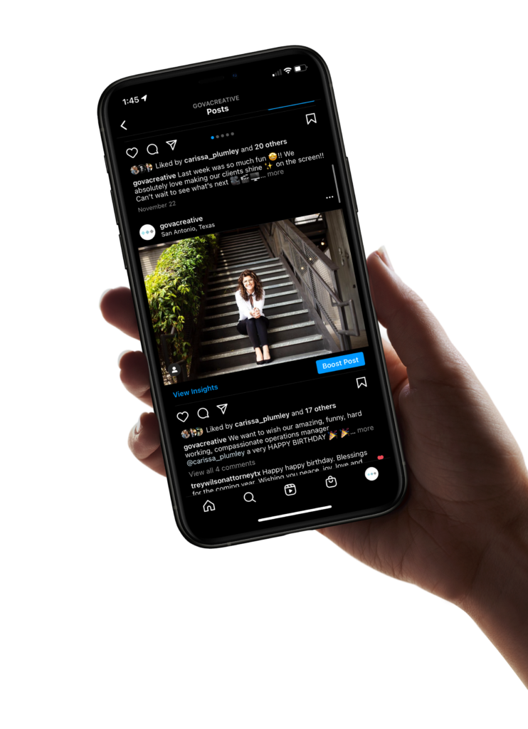 A phone showing a digital marketing ad created by Gova Creative