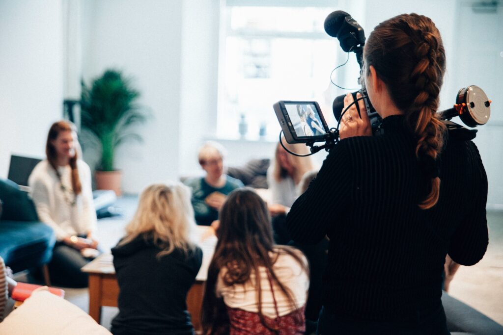 A film crew creating video marketing content